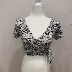 Brandy Melville white and black polka dot warp top